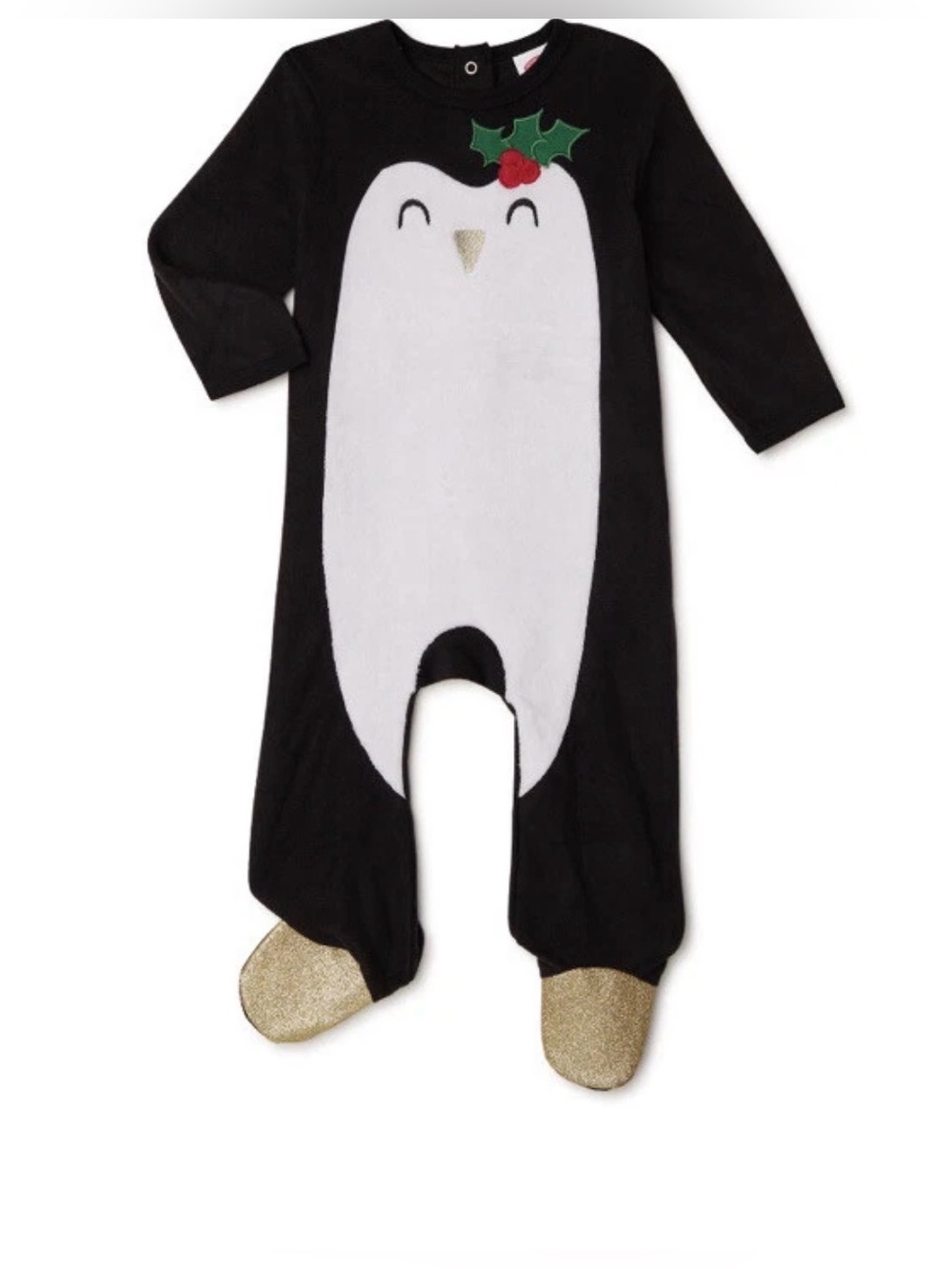 Holiday Time Black Penguin Sleeper Family Pajamas One Piece Set Sz(6-9M)